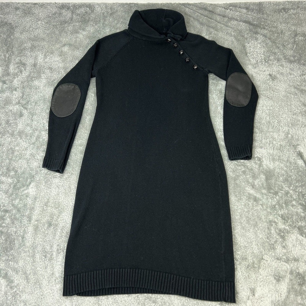 Lauren Ralph Lauren Sweater Dress M Black Knit Button Elbow Pad